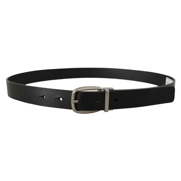 Dolce & Gabbana Black Classic Calf Leather Silver Metal Belt - Picture 3 of 3